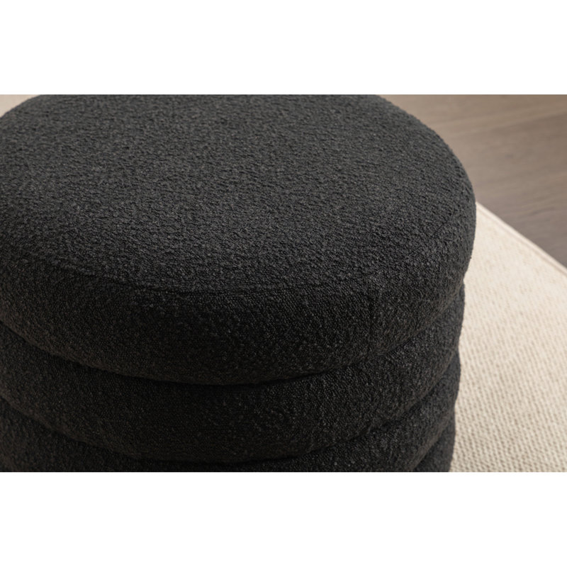 24.91'' Square Footstool With Storage In Black And Boucle Fabric Cover, 24.91" Width, Black