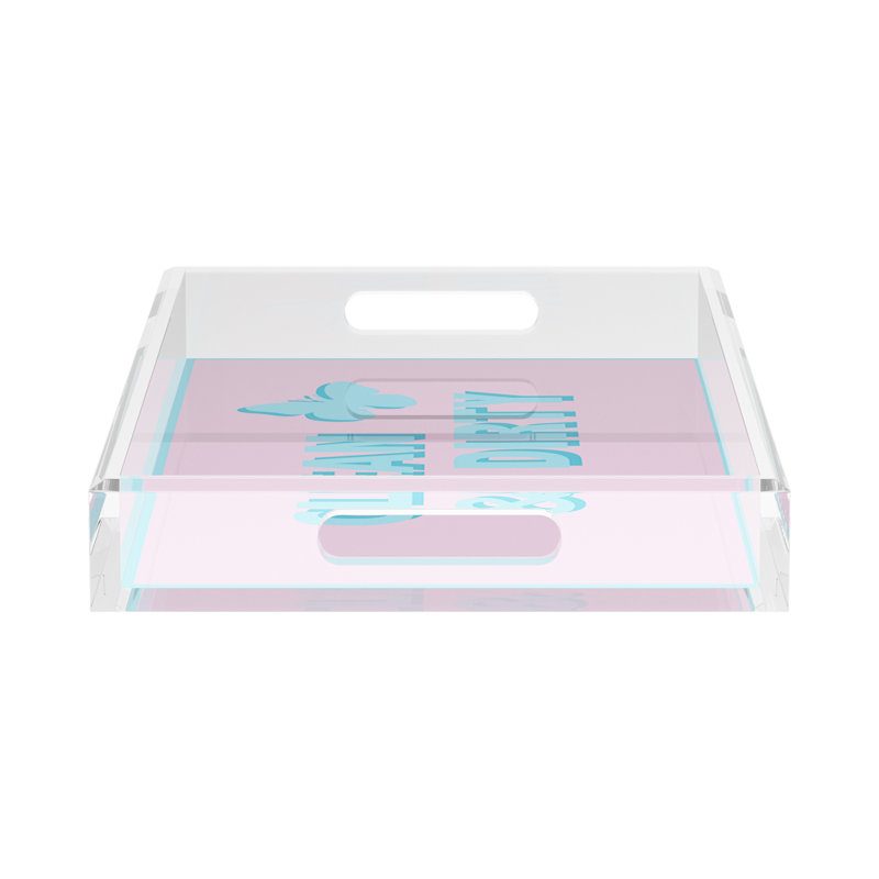 Decorative Tray, 2" H x 17" W x 10.5" D, Pale Pink/Blue