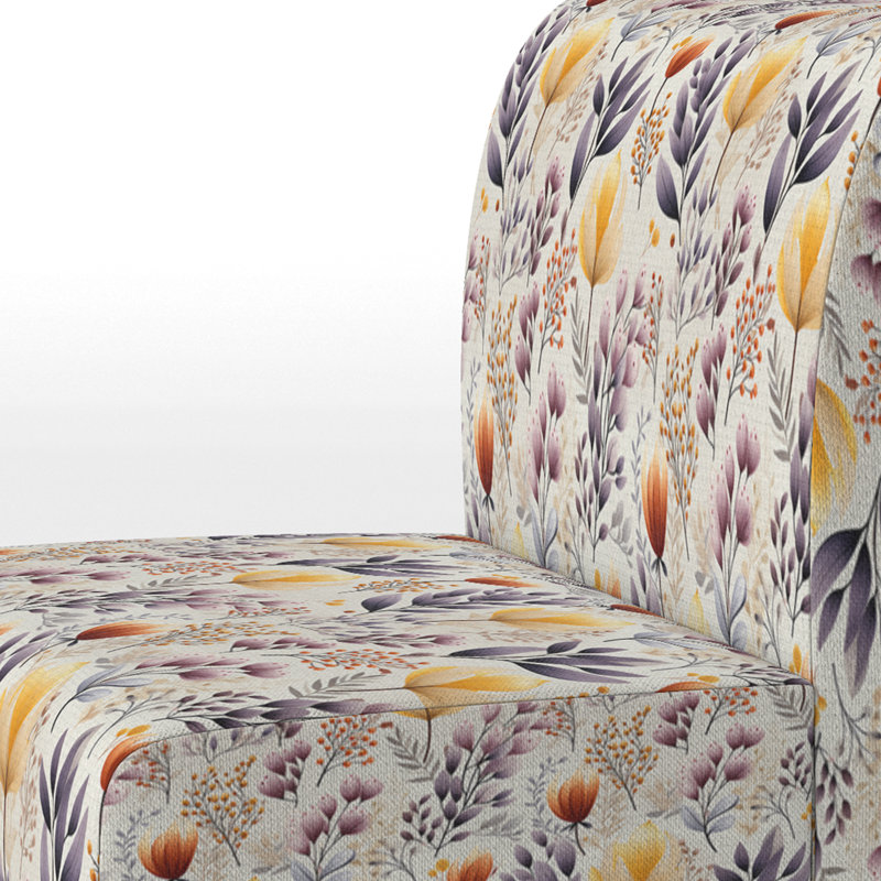 Fauteuil d'appoint scandinave violet antique à motif floral et velours,