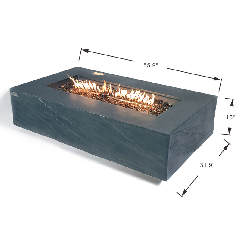 Rectangle Concrete Smokeless Fire Pit Table, Propane