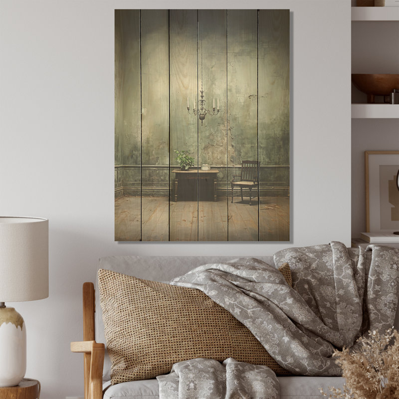 Beige et vert, minimalisme, espace vide, étreinte - Minimalisme, art mural sur bois de pin naturel, H 32 po x l 24 po