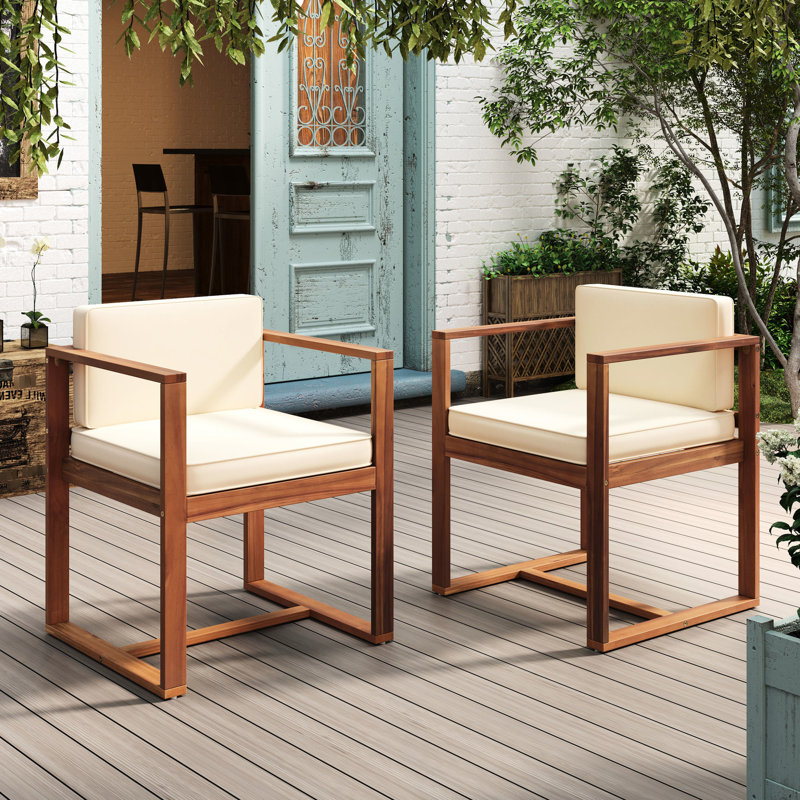 De 2 fauteuils de salle à manger de patio - pour un plaisir incomparable Assise ouverte et dossier exceptionnel Siège en mousse épaisse Robuste structure et doublure de la chaise en bois robuste (2) Coussin Delight