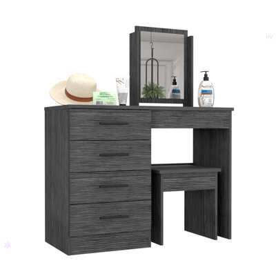 Coiffeuse, miroir, quatre tiroirs, tabouret