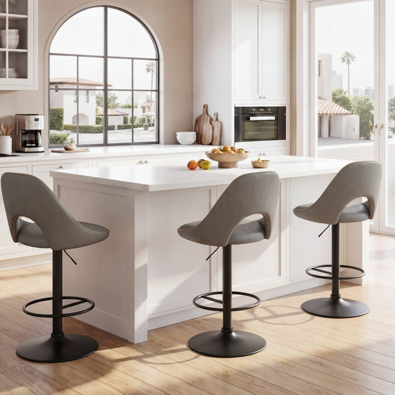 Upholstered PU Leather Bar Stools Modern Swivel Counter Stool with Hollow Backrest for Home Bar Kitchen