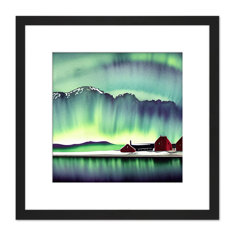 Northern Lights Snow Hills Nordic Red House 1 Piece Single Picture Frame Painting