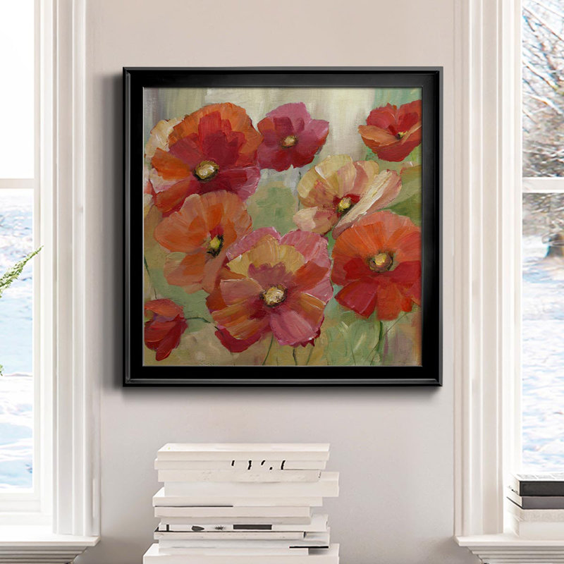 Poppy Party - Peinture sur toile encadrée, H 17,5 po x l 17,5 po x P 1,5 po, Cadre noir