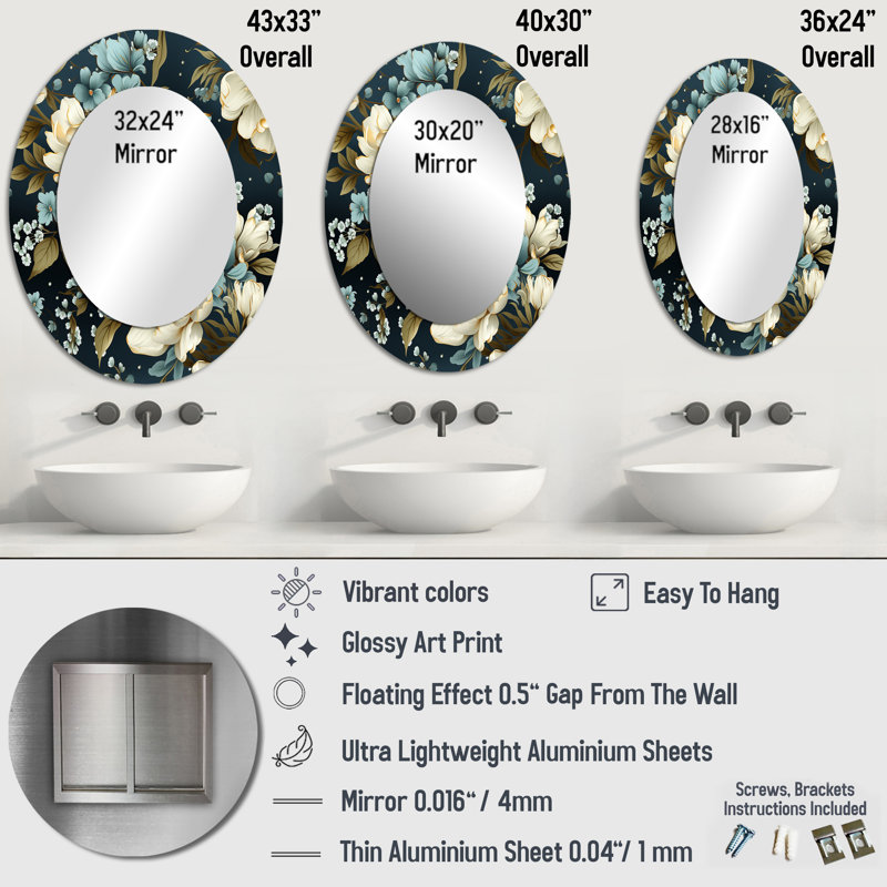 Victorian Elegance - Miroir mural ovale traditionnel, H 40 po x l 30 po