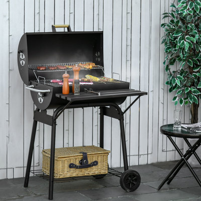 Barbecue portatif 30 po - Barbecue en acier au charbon avec tablette de rangement et roulettes pour l'extérieur