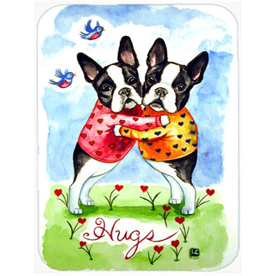 Boston Terrier Hugs Glass Cutting Board