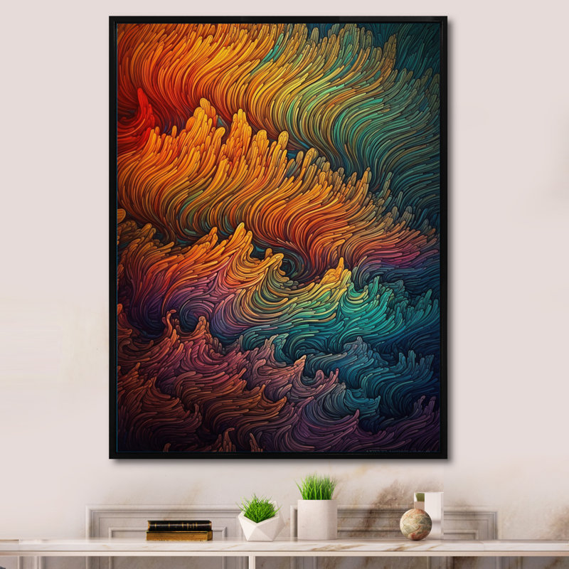 Vagues de couleur arc-en-ciel IV, H 44 po x l 34 po x P 1,5 po, Toile avec cadre flottant noir