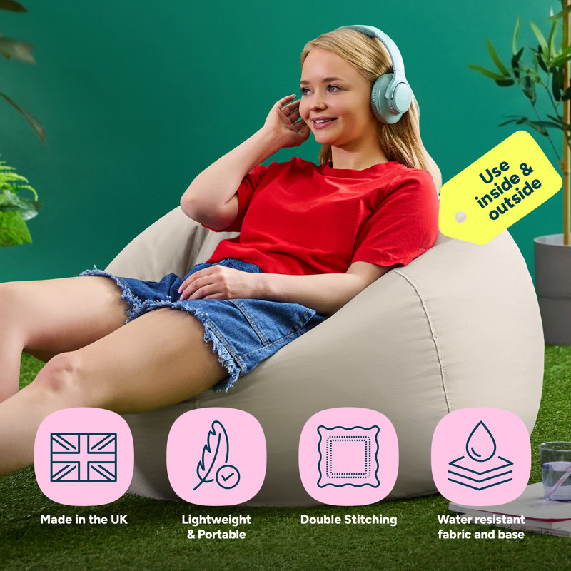 Kingston Water-Resistant Classic Bean Bag, Beige, 50cm H x 85cm W x 85cm D