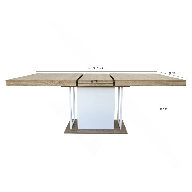 Rectangle Extendable Dining Table, White, White Oak