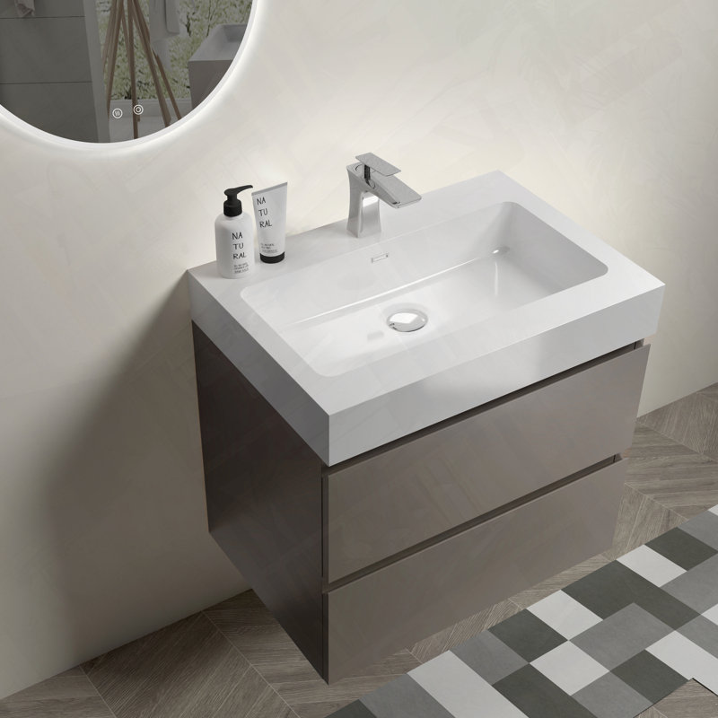 Meuble-lavabo mural flottant avec évier, Gris, 24"