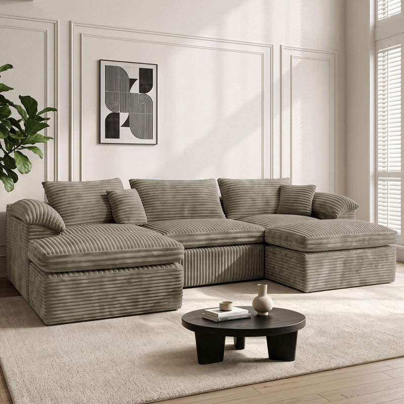 105 " Double-Layer Padded Sofa Couch, Deep Seated with Lumbar Support, No Assembly Required, Sit & Recline Comfortably, Khaki