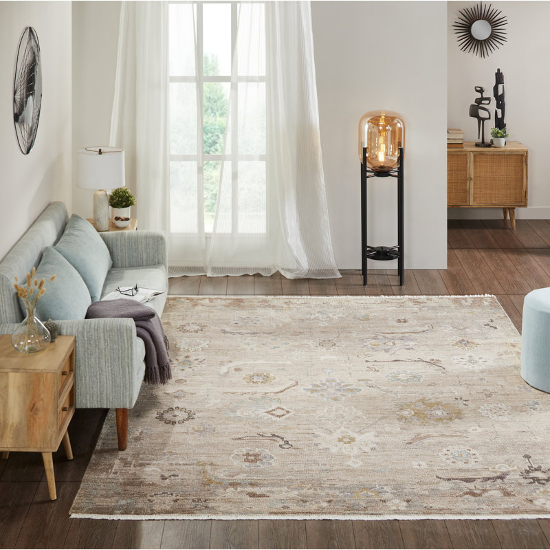 Francess Hand Knotted Oriental Area Rug in Tan, Runner 2'6" x 10'