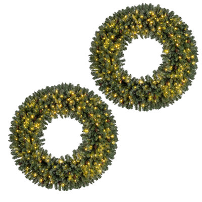 60” Large Artificial Christmas Wreath Set of 2 with 200 LED Lights 680 Branch Tips