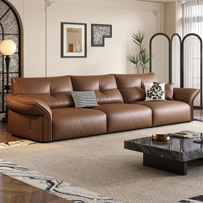 Brown Genuine Leather Modular Sofa cushion couch