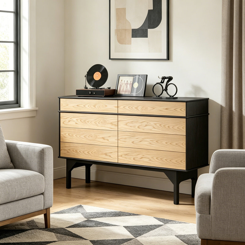 Buffet de style minimaliste français, 33.5" H x 55.1" W x 15.7" D