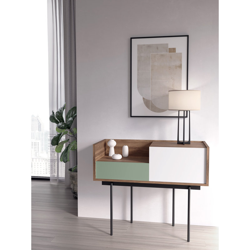 Amesfield 98cm Console Table, Graphite, Walnut/Green/White, 84cm x 98cm x 42cm