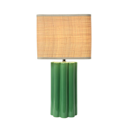 Paisley Stoneware Fluted Table Lamp with Raffia Shade
