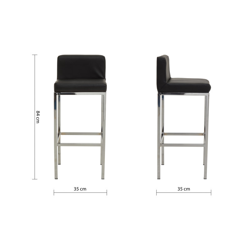 Madeline Upholstered Counter Stool with Metal Frame, Black, Silver