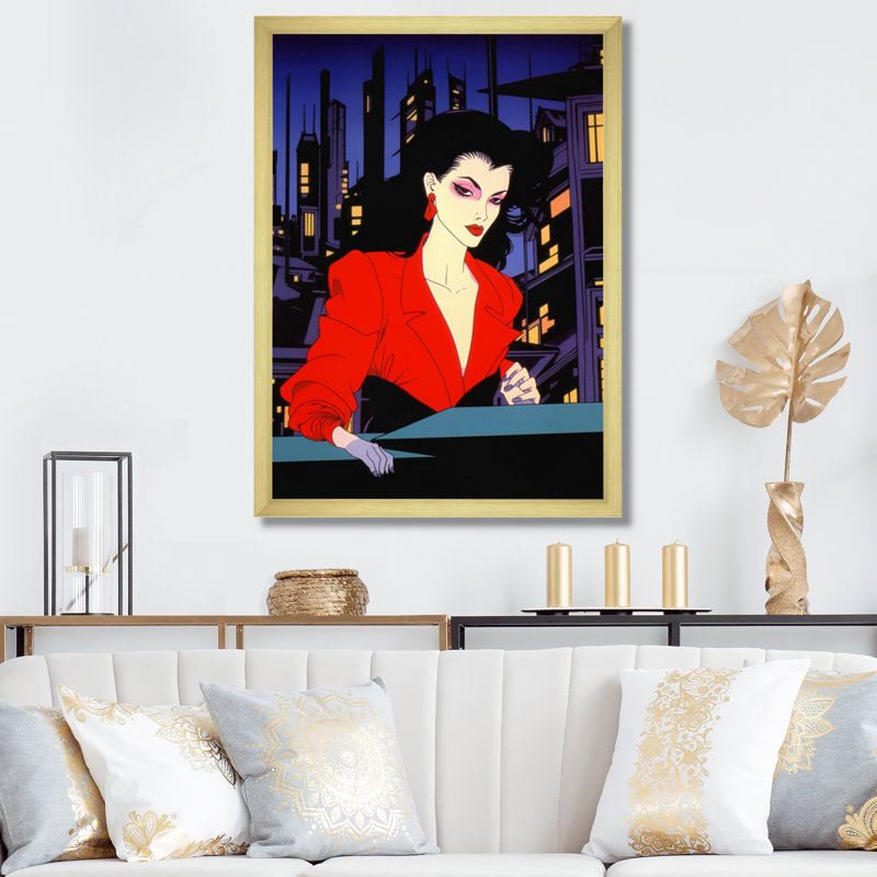 Pop Art Night Life Diva I, Encadrement doré, H 32 po x l 16 po x P 1 po