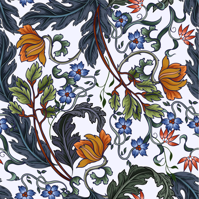 Panneau de papier peint adhésif L 10,4 pi x l 25 po Leaves and Flowers