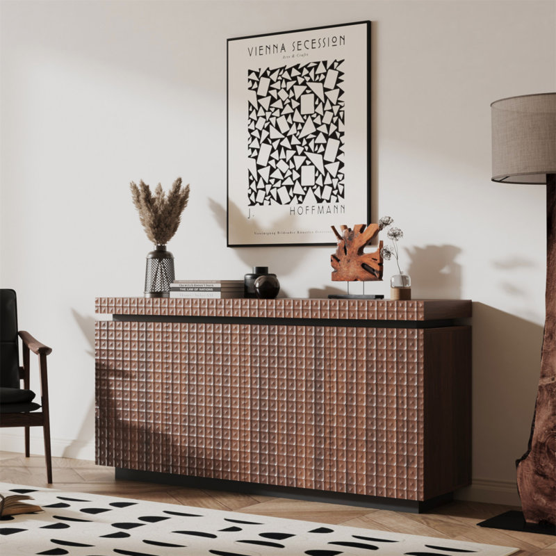 Buffet Buffet, Buffet de rangement décoratif moderne, Buffet de plancher luxueux avec anti-déversement autoportant pour la cuisine, le salon, le vestibule, le couloir, buffet à 4 portes d'une largeur de 58,3 po (brun)