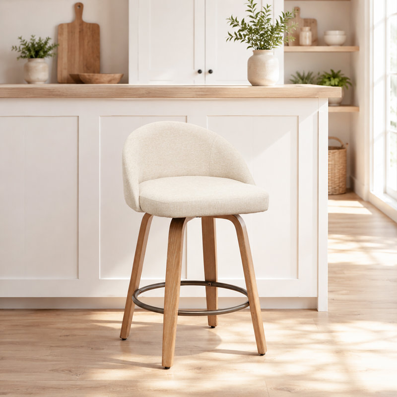 Tabourets de bar pivotants en velours Louise, Beige, Counter Stool (25.39" Seat Height)