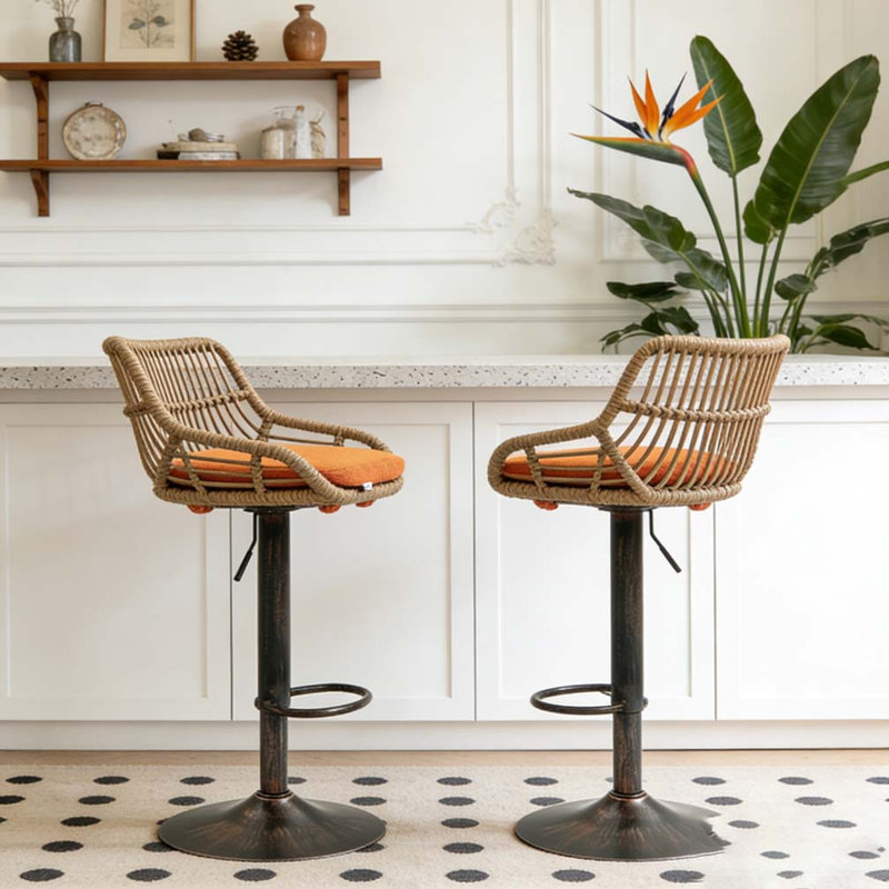 Modern Swivel Bar Stools Set, Orange