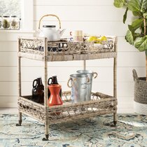 Round Rattan Bar Cart in Natural by Wild Sage "Daza" Bohemian  Rolling Shelf