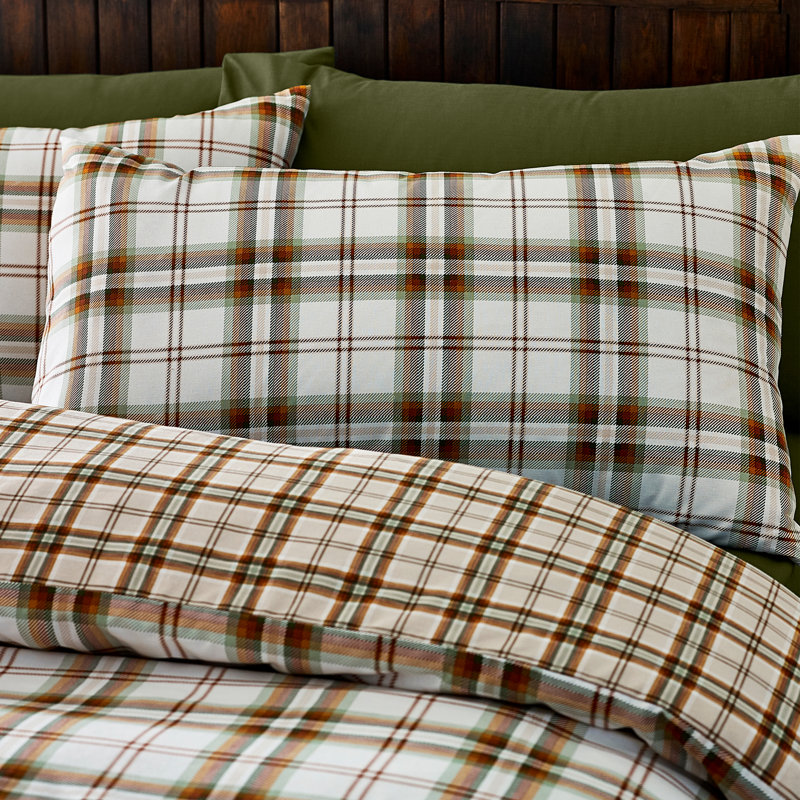 Kelso Check Reversible Duvet Cover Set, Orange, Kingsize Duvet Cover + 2 Standard Pillowcases