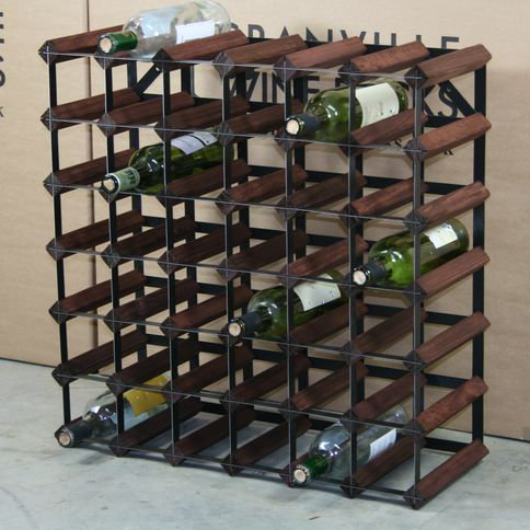 Liddle 42 Bottle Floor Wine Bottle Rack, Dark Oak Stained Pine / Black Steel