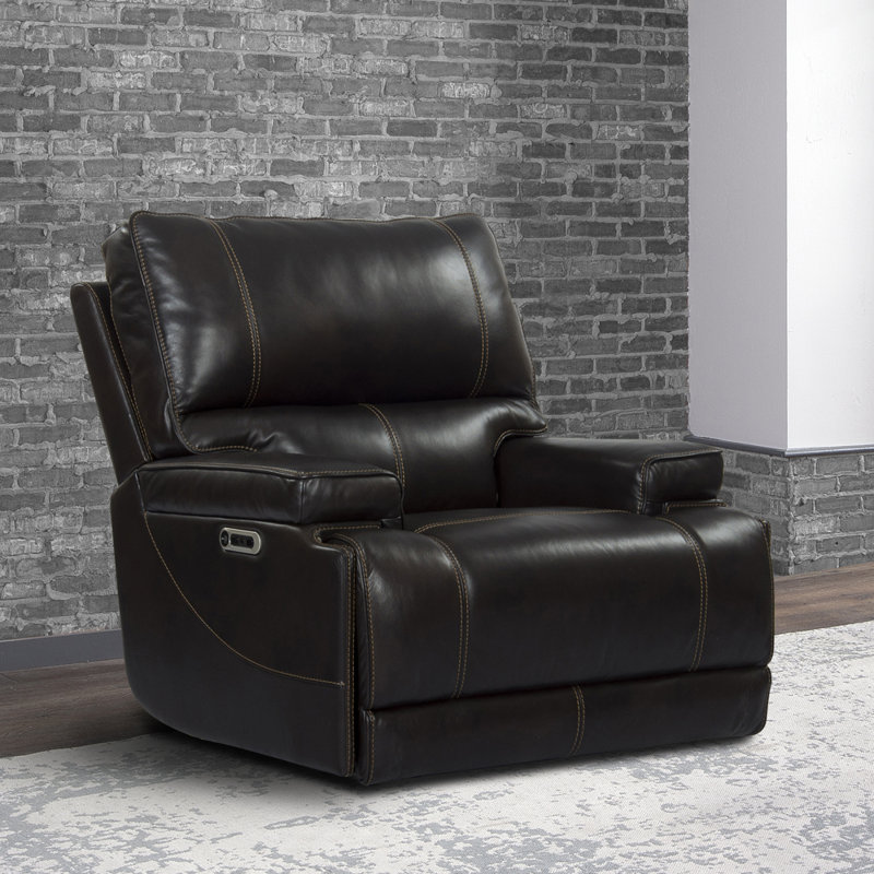 Fauteuil inclinable électrique standard de 40,75 po Adlan, Cuir véritable café grainé