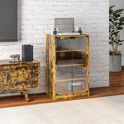Media Cabinet, 4-Tier Stereo Cabinet, Modern Audio Video Media Stand With Adjustable Shelves, Tempered Glass Doors, And Cable Management (Cabinet) by George Oliver