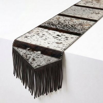 Salt and Pepper Genuine Cowhide Table Runner - 72" x 12"