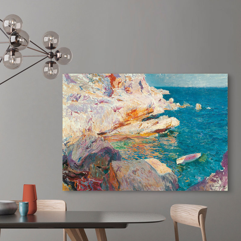 Rock at Jávea and the White Boat by Joaquín Sorolla Y Bastida - Wrapped Canvas Art Prints, 70cm H x 100cm W x 4cm D