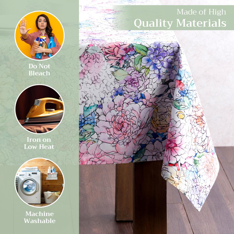 Maison d' Hermine Table Cloth Rectangle Table 100% Cotton 70 x 90 Inches Tablecloth Reusable Decorative for Dining Room Farmhouse Home Valentines Day Decorations Spring Summer - Floral Love