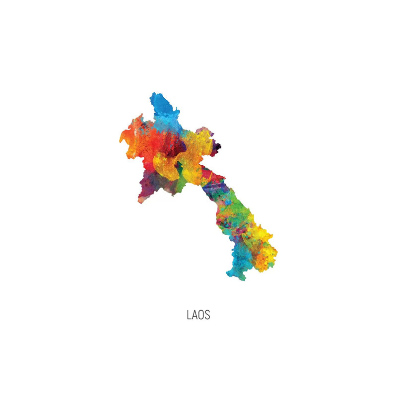 Carte du Laos par Michael Tompsett, impression sur toile tendue, H 12 po x l 8 po x P 0,75 po