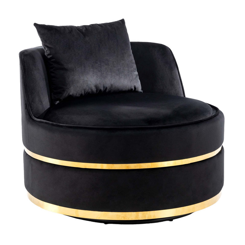 Eulla Swivel Barrel Chair, Black Velvet