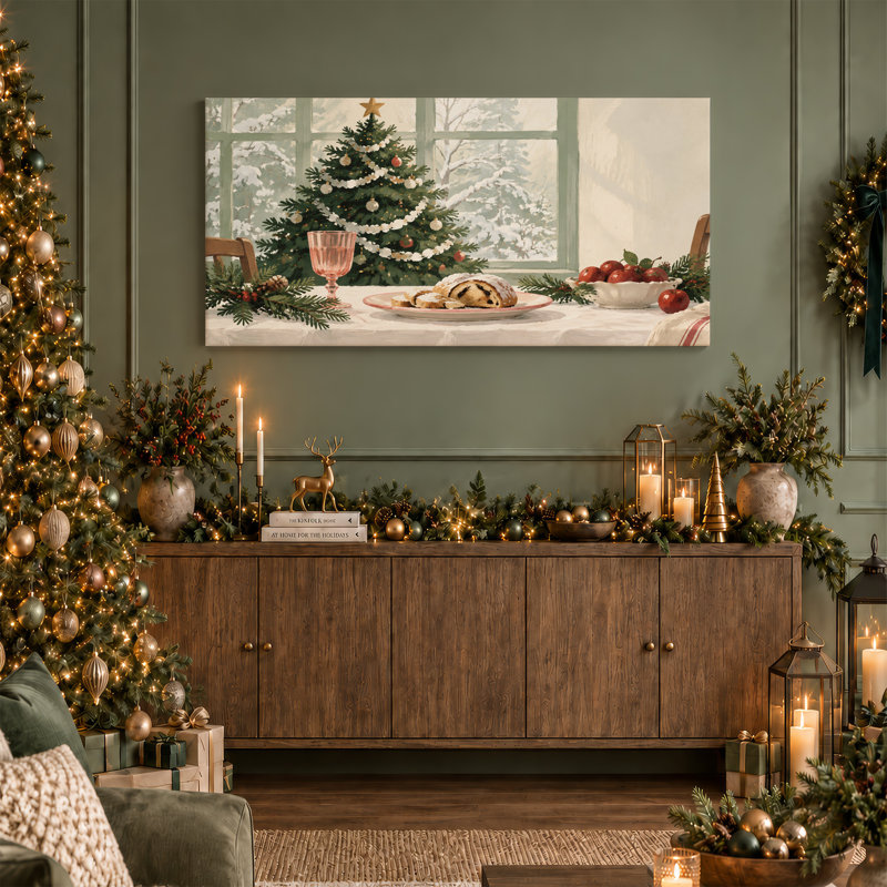 «Tree and Slice Cake» par Snowy Window Christmas, art mural sur toile, L 58 po x H 28 po