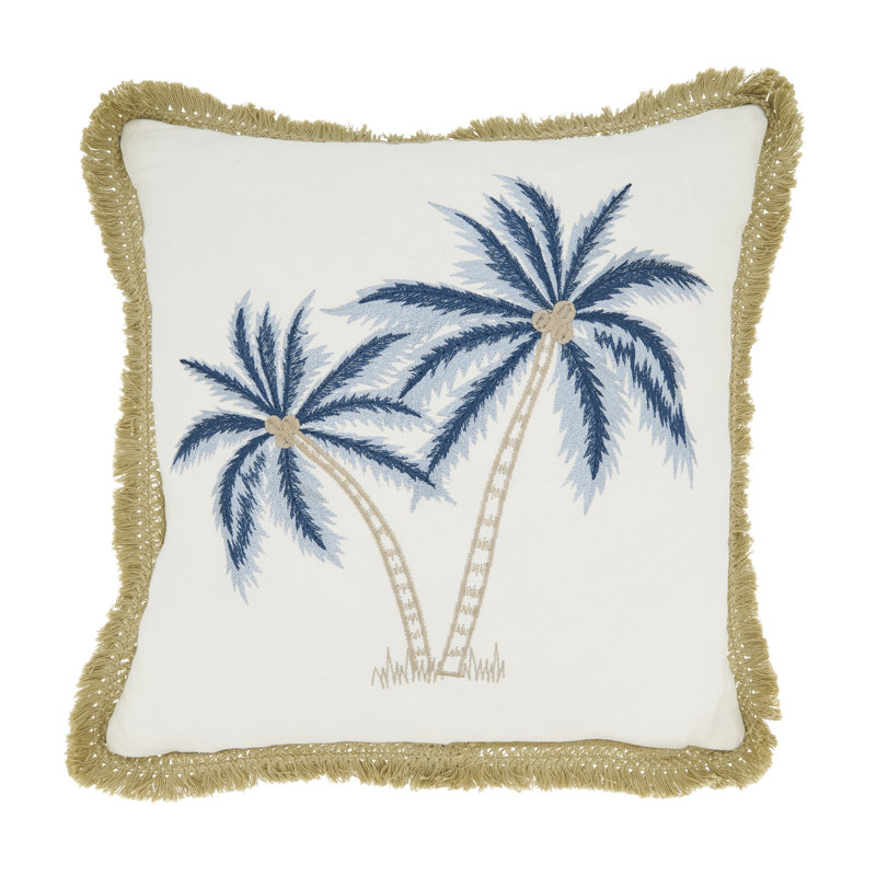 Coastal Embroidered Palm Tree Pillow, Polyester