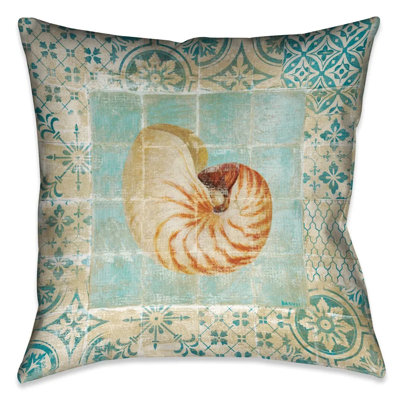 Shell Tiles III Blue Indoor Decorative Pillow