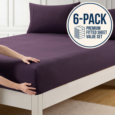 6PK Bottom Fitted Sheets Brushed Microfiber Bottom Sheets with Built in Sheet Straps, Twin (Set of 6)