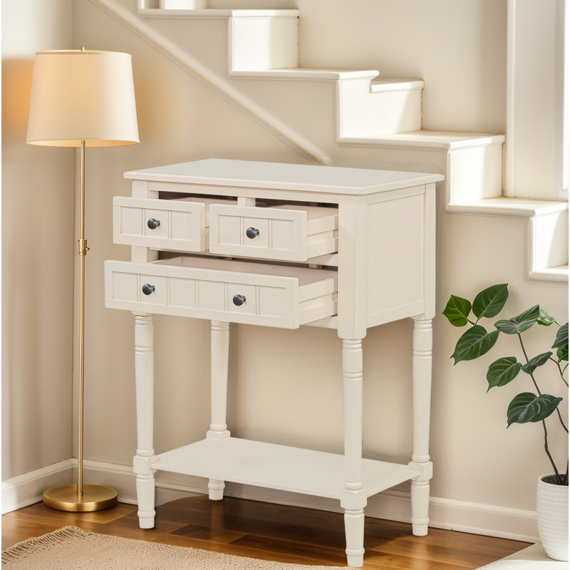 Console Table With 3 Drawers And Bottom Shelf, Beige