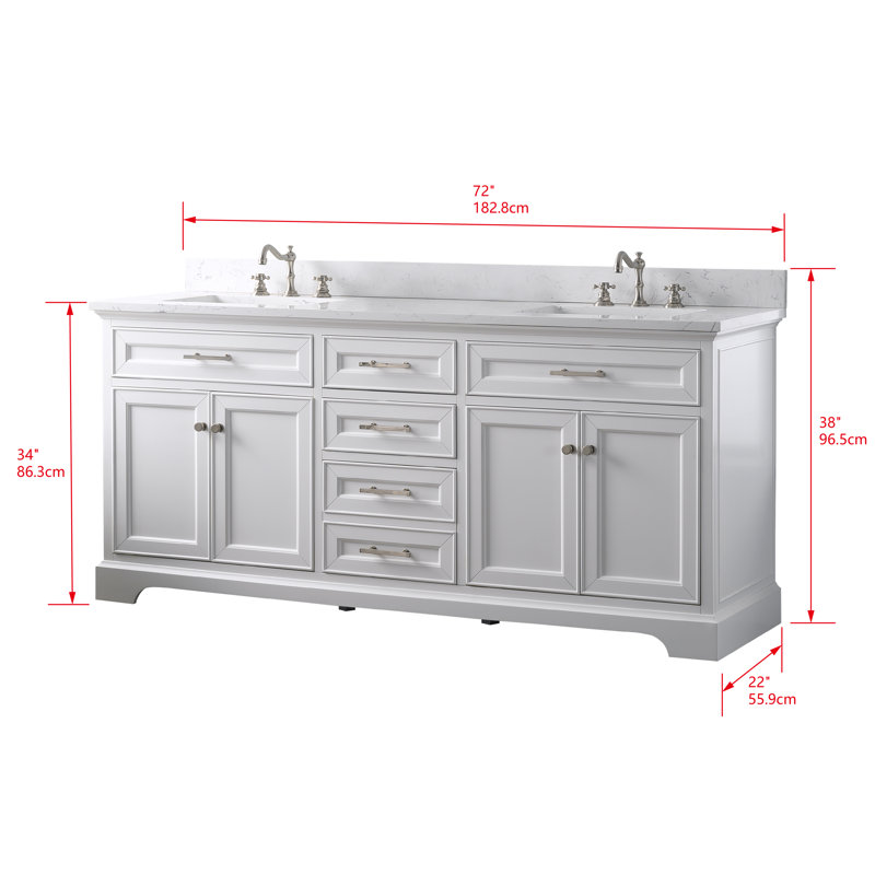 Thompson 72" W Double Bathroom Vanity, White/Brushed Nickel