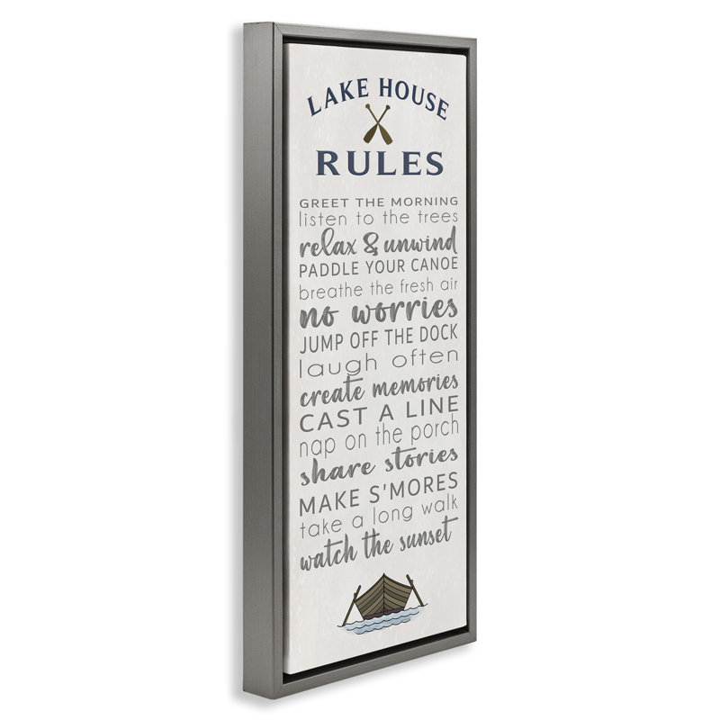 Fun Lake House Rules Floating Frame, design by Seven Trees Design, 25" H x 11" W, Luster Gray Floater Frame