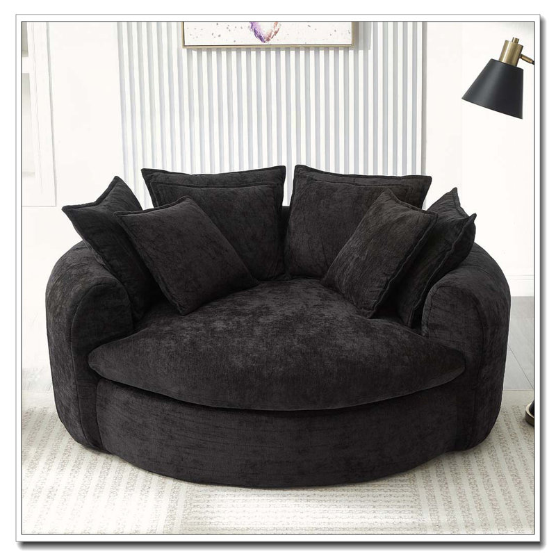 Fauteuil d'appoint rembourré en tissu chenille, Noir