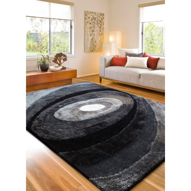 Tapis noir / gris touffeté à la main Kalusd, Rectangle 8 pi x 11 pi