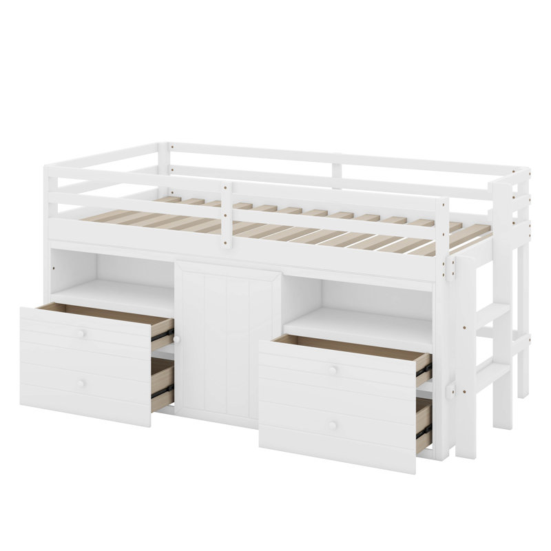 Lit mezzanine simple avec 4 tiroirs, sous l'armoire et les tablettes, Blanc